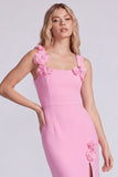 Pink Square Neck Mermaid Evening Dress with 3D Flowers