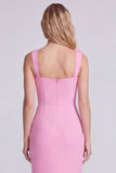 Pink Square Neck Mermaid Evening Dress with 3D Flowers