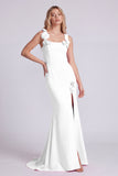 Pink Square Neck Mermaid Evening Dress with 3D Flowers