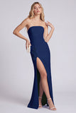 Light Blue Strapless Mermaid Evening Dress with Slit