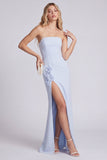 Light Blue Strapless Mermaid Evening Dress with Slit