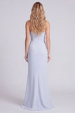 Light Blue Strapless Mermaid Evening Dress with Slit