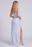 Light Blue Strapless Mermaid Evening Dress with Slit