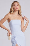 Light Blue Strapless Mermaid Evening Dress with Slit