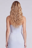 Light Blue Strapless Mermaid Evening Dress with Slit