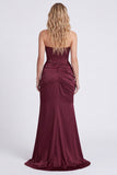 Burgundy Strapless Mermaid Corset Evening Dress with Slit
