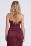 Burgundy Strapless Mermaid Corset Evening Dress with Slit