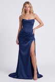Burgundy Strapless Mermaid Corset Evening Dress with Slit