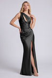Sage One Shoulder Cut Out Mermaid Evening Dress with Slit