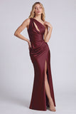 Sage One Shoulder Cut Out Mermaid Evening Dress with Slit