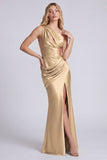 Sage One Shoulder Cut Out Mermaid Evening Dress with Slit