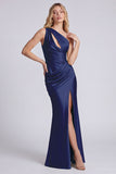 Sage One Shoulder Cut Out Mermaid Evening Dress with Slit