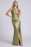 Sage One Shoulder Cut Out Mermaid Evening Dress with Slit