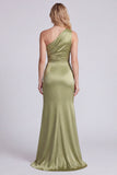 Sage One Shoulder Cut Out Mermaid Evening Dress with Slit