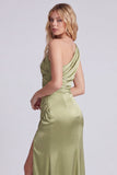 Sage One Shoulder Cut Out Mermaid Evening Dress with Slit