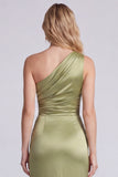 Sage One Shoulder Cut Out Mermaid Evening Dress with Slit