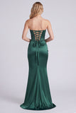 Dark Green Strapless Mermaid Evening Dress with Slit