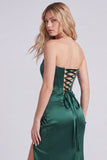 Dark Green Strapless Mermaid Evening Dress with Slit