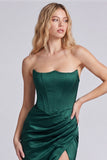 Dark Green Strapless Mermaid Evening Dress with Slit