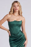 Dark Green Strapless Mermaid Evening Dress with Slit
