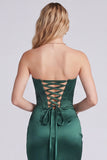 Dark Green Strapless Mermaid Evening Dress with Slit