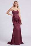 Sweetheart Mermaid Burgundy Ruched Long Evening Dress