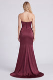 Sweetheart Mermaid Burgundy Ruched Long Evening Dress