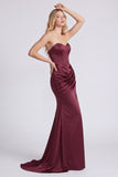 Sweetheart Mermaid Burgundy Ruched Long Evening Dress