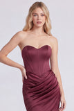 Sweetheart Mermaid Burgundy Ruched Long Evening Dress