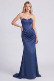 Sweetheart Mermaid Burgundy Ruched Long Evening Dress