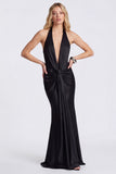 Mermaid Black Halter Evening Dress with Twist Front