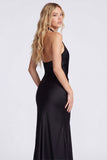 Mermaid Black Halter Evening Dress with Twist Front