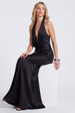 Mermaid Black Halter Evening Dress with Twist Front