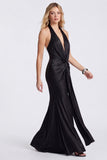 Mermaid Black Halter Evening Dress with Twist Front