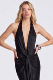 Mermaid Black Halter Evening Dress with Twist Front