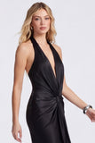 Mermaid Black Halter Evening Dress with Twist Front