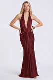 Mermaid Black Halter Evening Dress with Twist Front