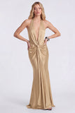 Mermaid Black Halter Evening Dress with Twist Front