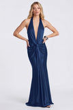 Mermaid Black Halter Evening Dress with Twist Front
