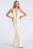 Mermaid Black Halter Evening Dress with Twist Front