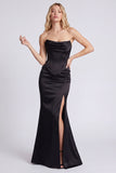Black Strapless Corset Mermaid Evening Dress with Slit