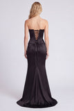 Black Strapless Corset Mermaid Evening Dress with Slit
