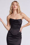 Black Strapless Corset Mermaid Evening Dress with Slit