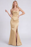 Black Strapless Corset Mermaid Evening Dress with Slit