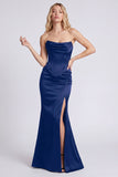 Black Strapless Corset Mermaid Evening Dress with Slit