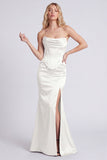 Black Strapless Corset Mermaid Evening Dress with Slit