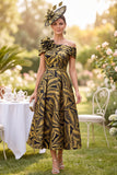 Fuchsia Asymmetrical Neck A Line Midi Mother of the Bride Dress with 3D Flower