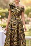 Fuchsia Asymmetrical Neck A Line Midi Mother of the Bride Dress with 3D Flower