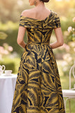 Fuchsia Asymmetrical Neck A Line Midi Mother of the Bride Dress with 3D Flower