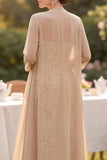 Champagne Sweetheart Sheath Floral Midi Mum of the Bride Dress with Cape
